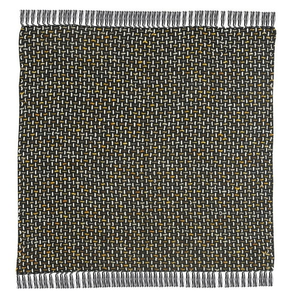 Ox Bay Black and Gold Geometric Stitched Cotton Throw Blanket, 50" x 60"