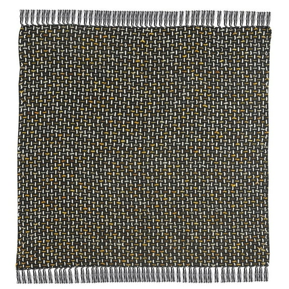 Ox Bay Black and Gold Geometric Stitched Cotton Throw Blanket, 50" x 60"
