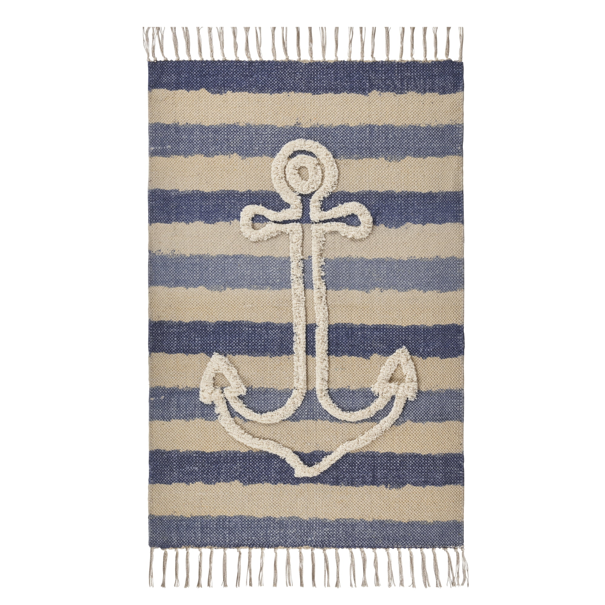 Handmade Nautical Tufted Cotton Accent Rug 45" x 30" - Blue Stripe