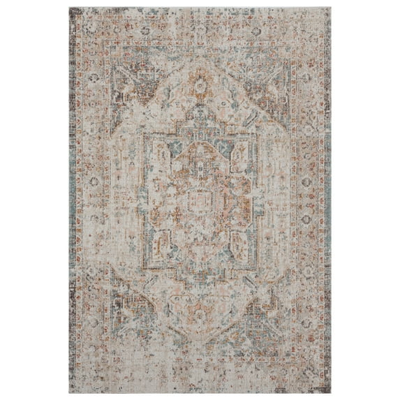 Ox Bay Blake 5'3" x 7'10" Beige/Blue Faded Medallion Durable Performance Indoor/Outdoor Area Rug