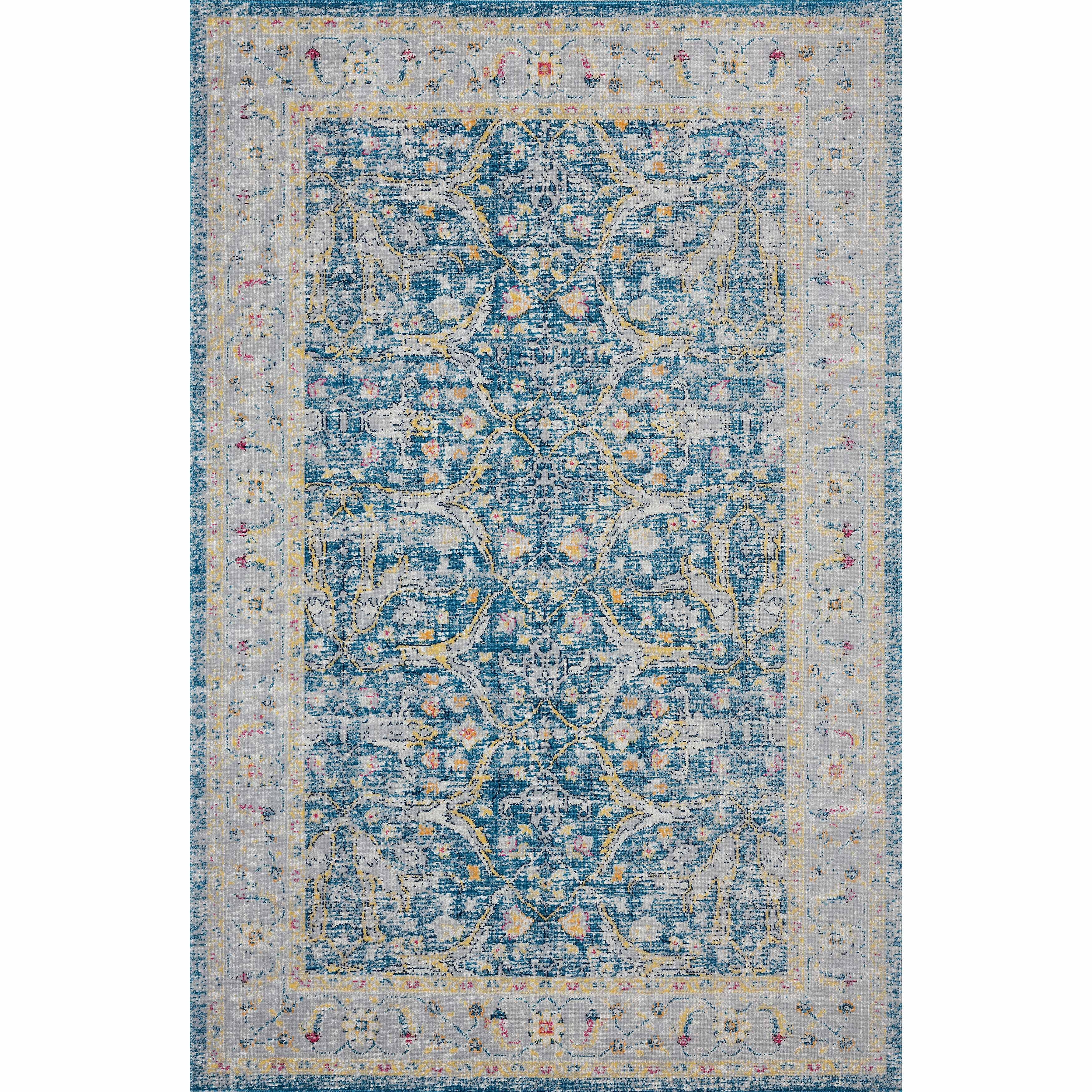 Ox Bay Blake 5'3" x 7'10" Blue/Gray Bordered Floral Durable Performance Indoor/Outdoor Area Rug