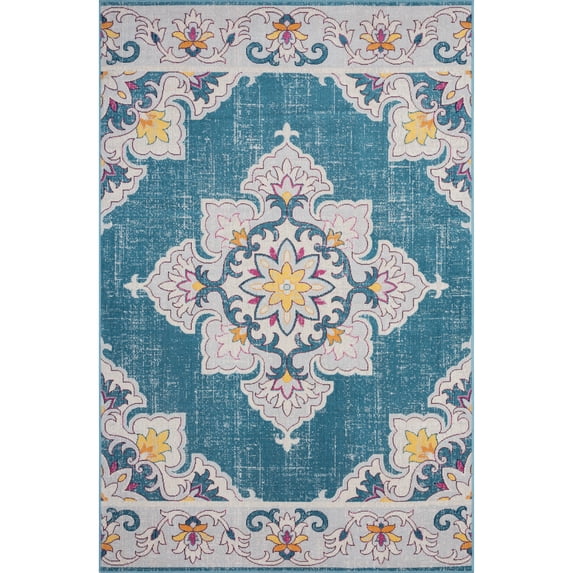 Ox Bay Blake 5'3" x 7'10" Blue/Gray Mandala Durable Performance Indoor/Outdoor Area Rug