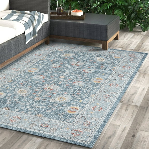 Ox Bay Blake 5' x 8' Blue Floral Indoor/Outdoor Performance Area Rug