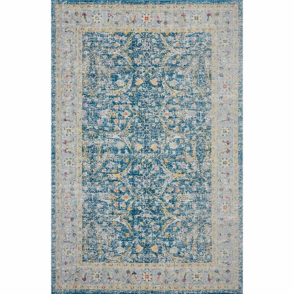 Ox Bay Blake 7'9" x 9'9" Blue/Gray Bordered Floral Durable Performance Indoor/Outdoor Area Rug