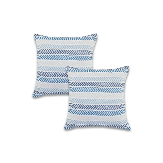 Ox Bay Blue Chevron Organic Cotton Square 2 Piece Pillow Feather Filled Set