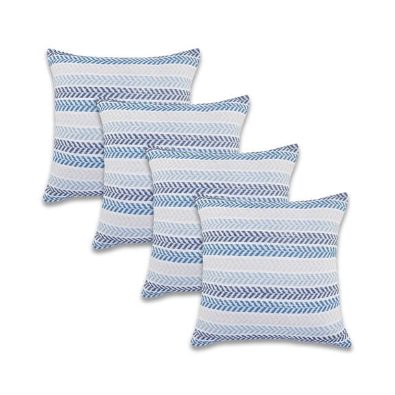Ox Bay Blue Chevron Organic Cotton Square 4 Piece Pillow Feather Filled Set
