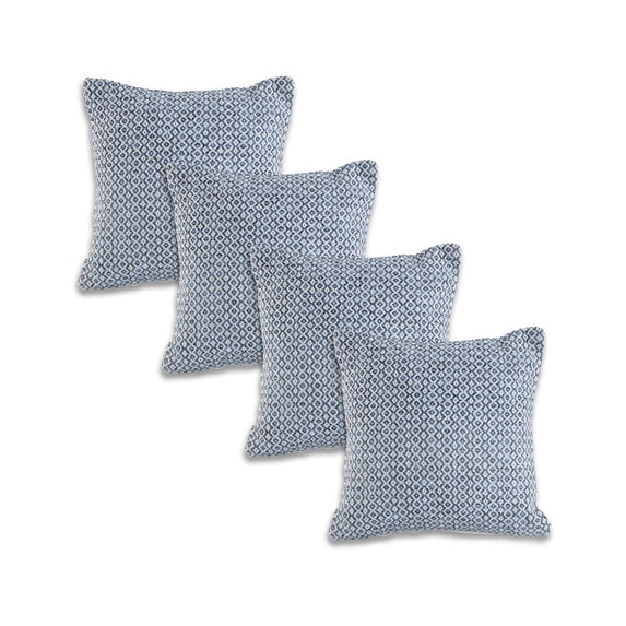 LR Home Insignia Cotton Pillow Set of 4 in Blue/White, 18" x 18"