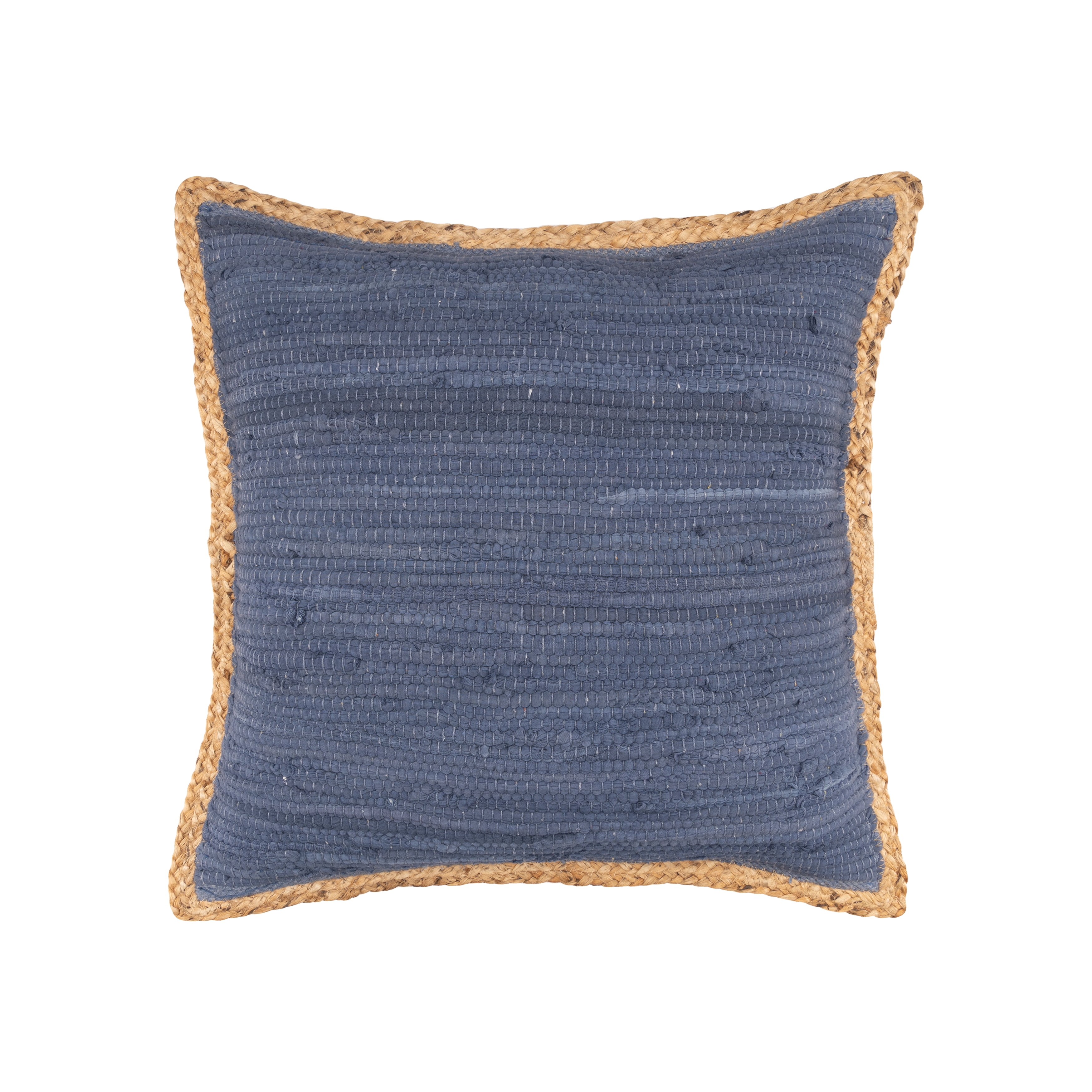 Navy and Jute 20" Square Cotton Throw Pillow