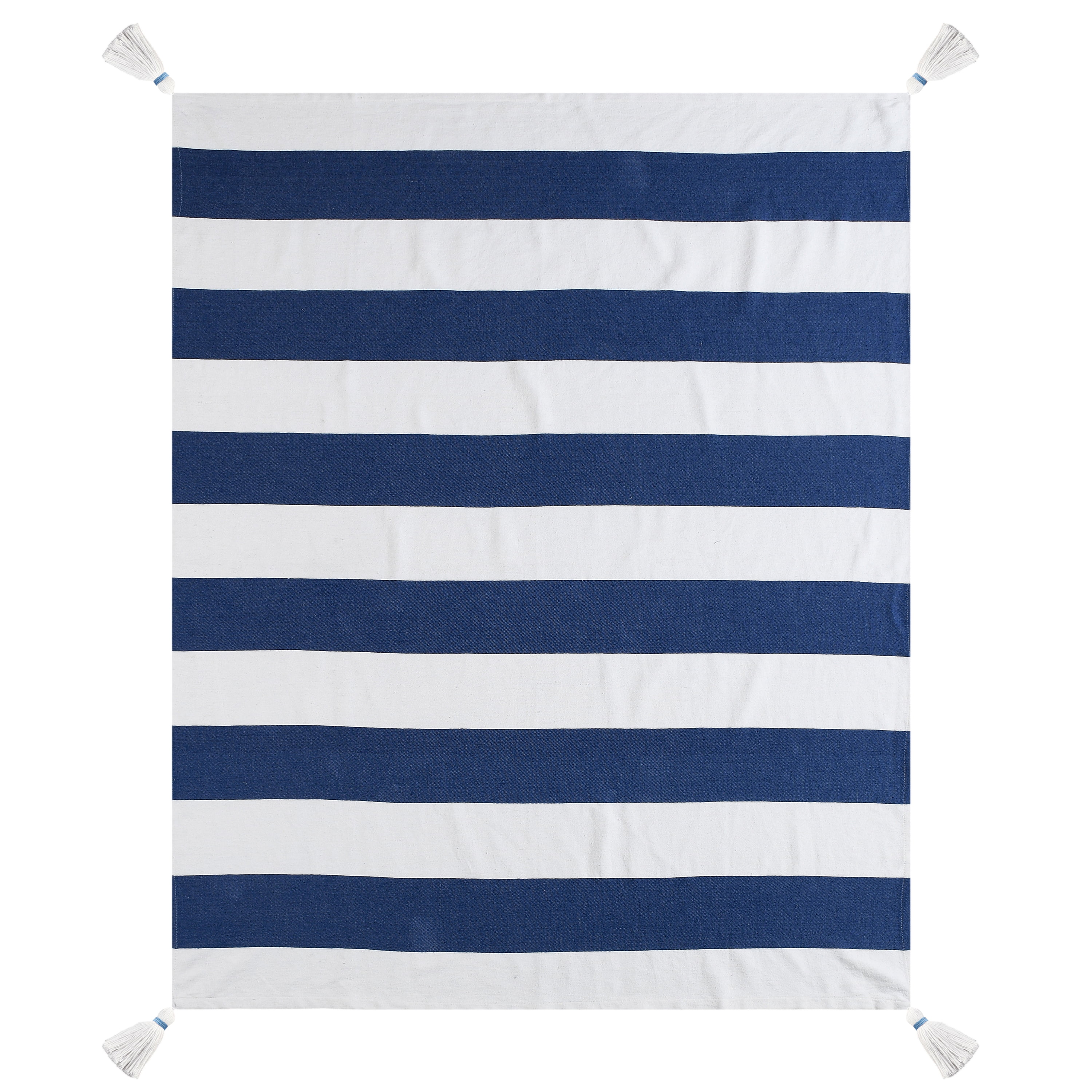 Ox Bay Blue Striped Cotton Throw Blanket, 50" x 60"