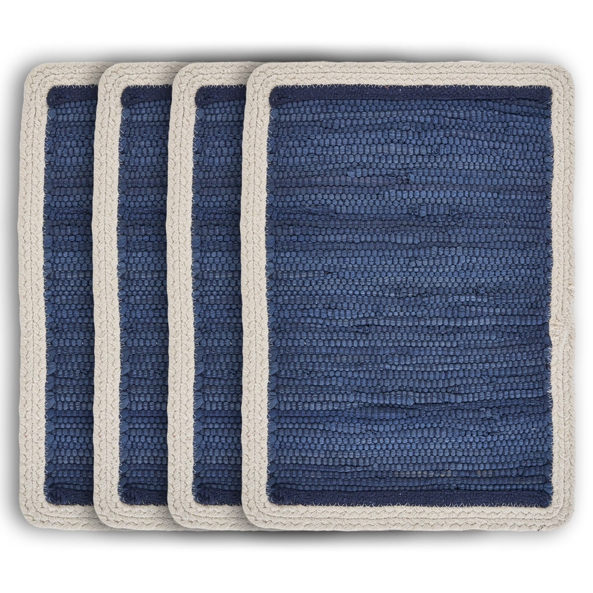Indigo and Off-White Cotton Bordered Placemats Set of 4
