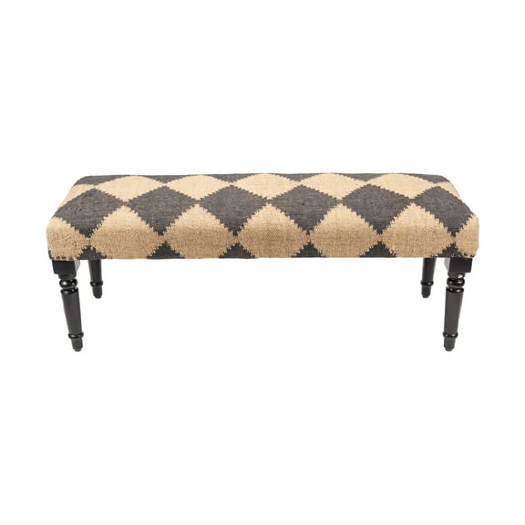 LR Home Bryant 47” Gray and Black Checkered Upholstered Accent Bench
