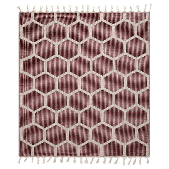 Ox Bay Burgundy Honeycomb Hexagon Ultra-Soft Turkish Cotton Adult Throw Blanket, 50" x 60'