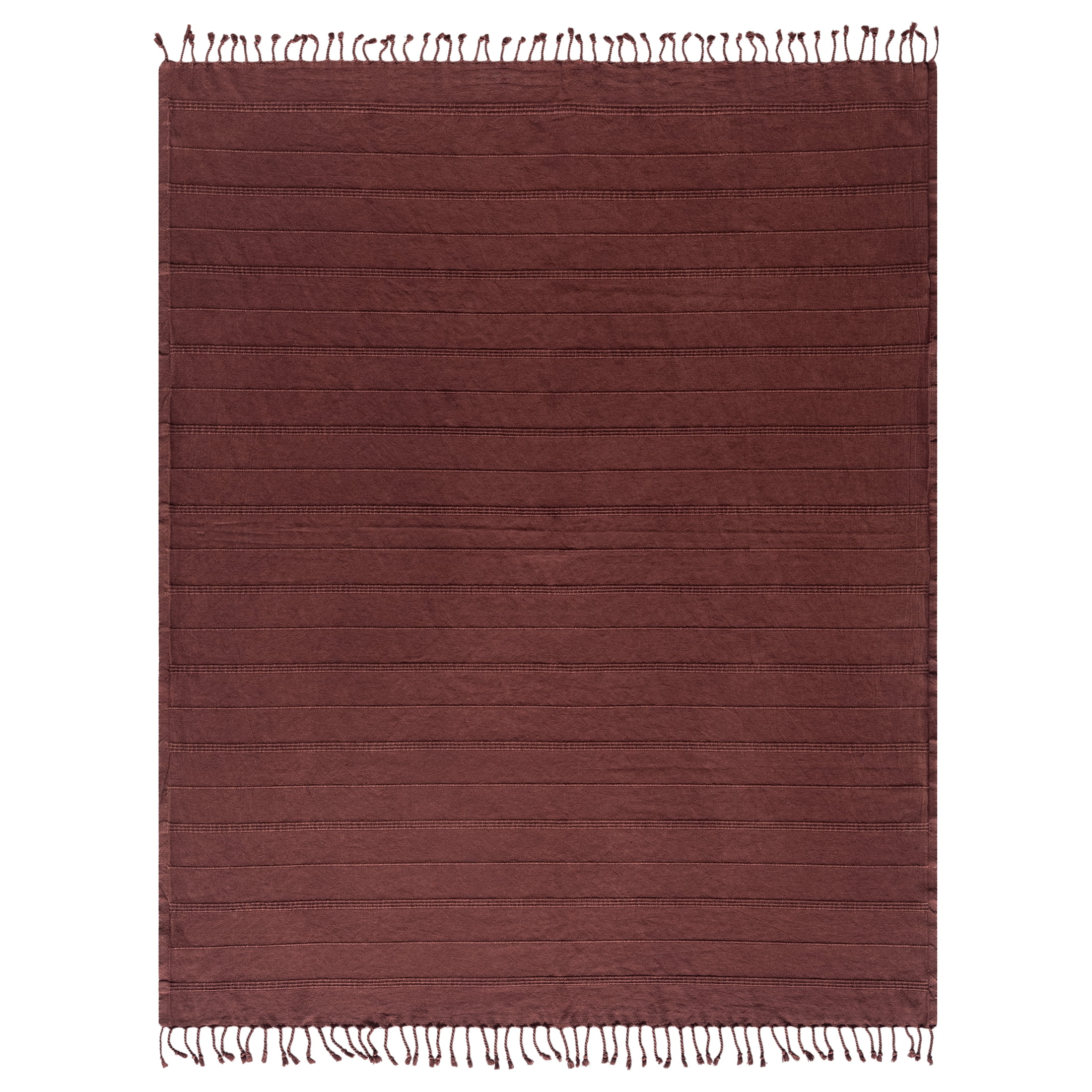 Ox Bay Sarra Burgundy Striped Fringed Ultra-Soft Turkish Cotton Reversible Throw Blanket, 50" x 60"