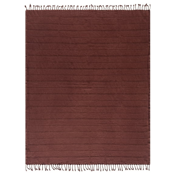 Ox Bay Sarra Burgundy Striped Fringed Ultra-Soft Turkish Cotton Reversible Throw Blanket, 50" x 60"