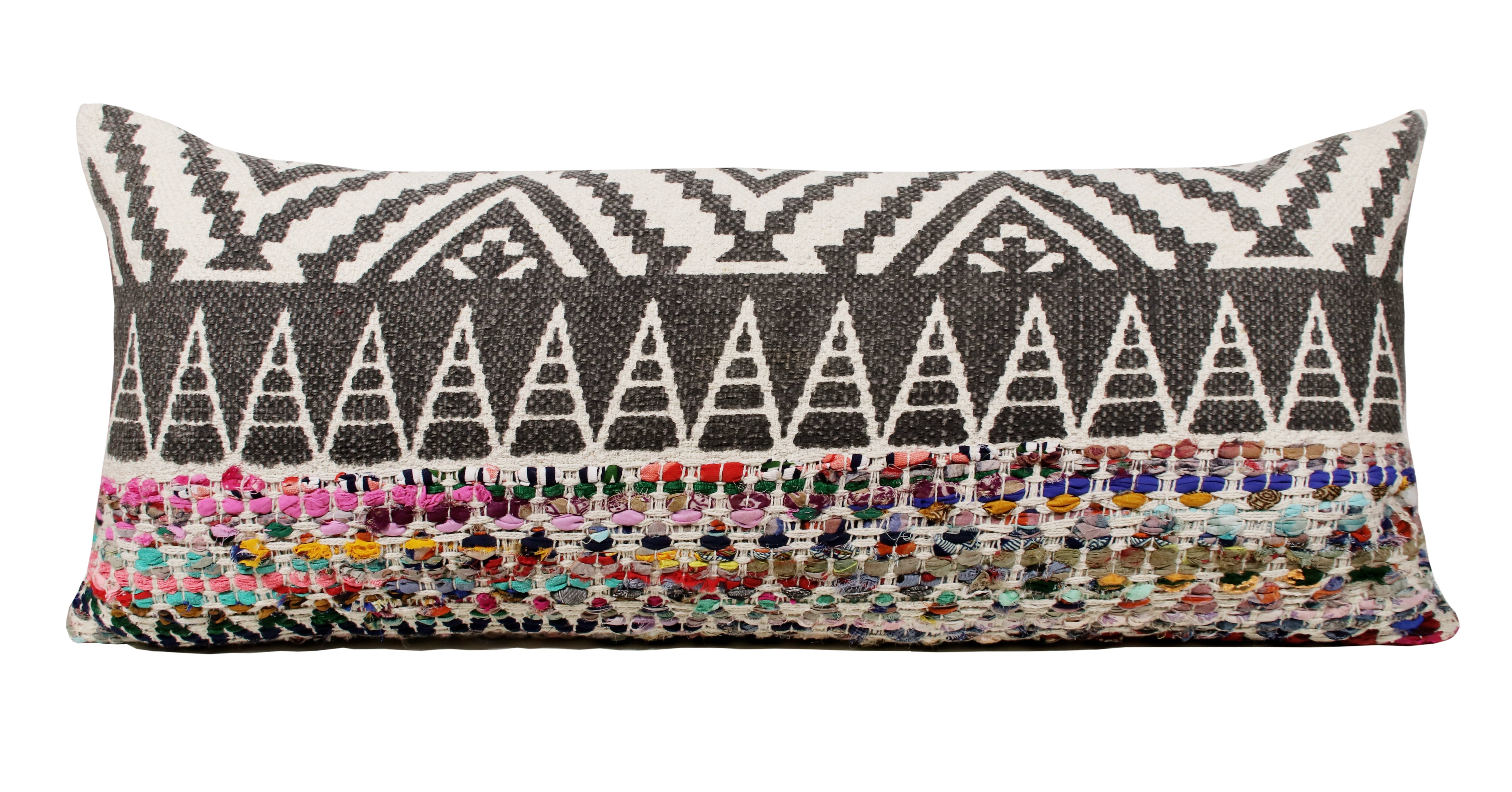 Boho Geometric Multicolored Rectangular Throw Pillow, 14" x 36"