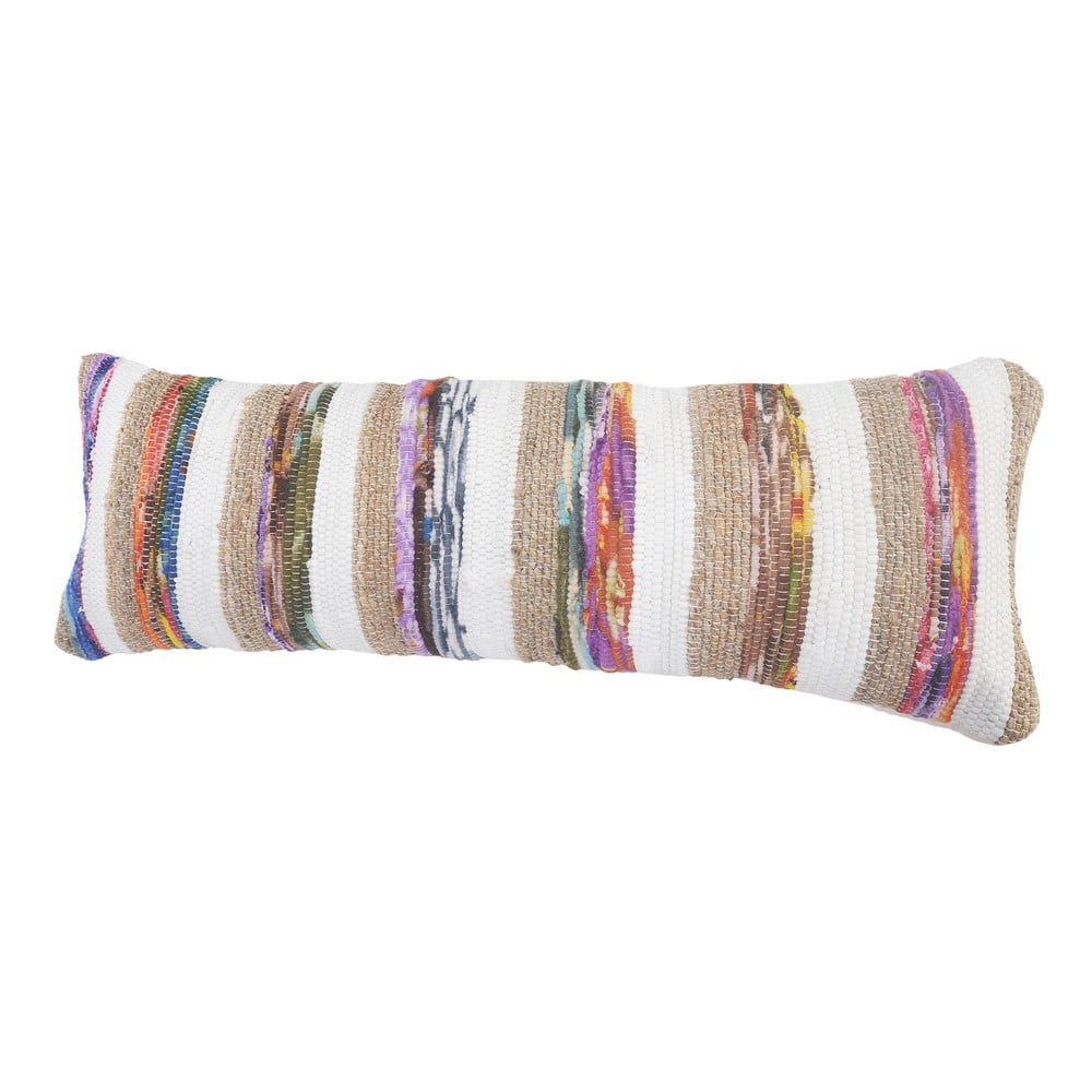 Natural Jute and Multicolored Cotton Striped Rectangular Throw Pillow