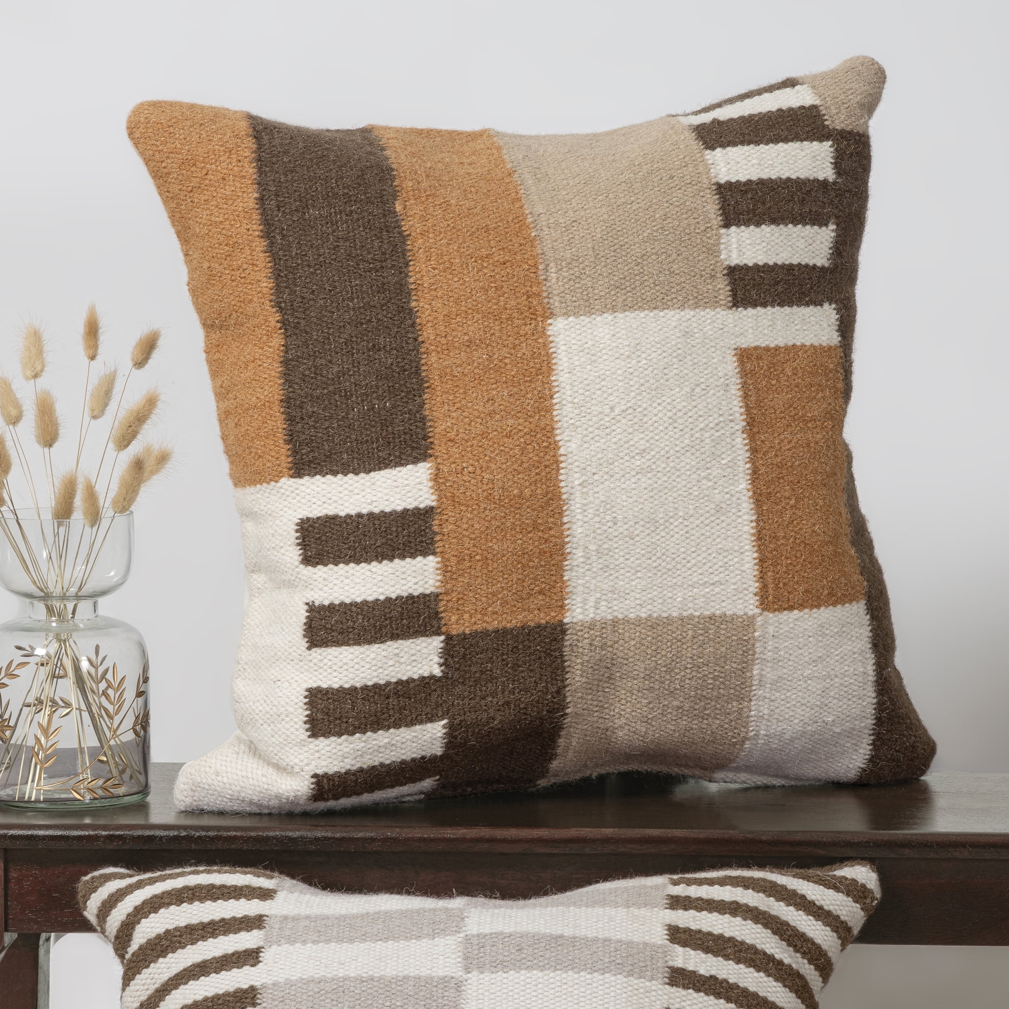 Ox Bay Cairo 24" x 24" Brown/Multi Geometric Wool Blend Adult Decorative Down-Alternative Throw Pillow