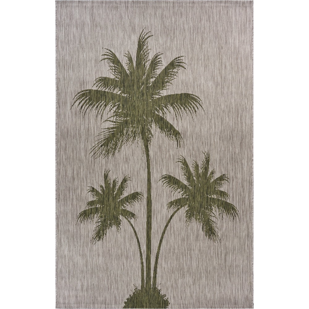 Beige and Green Palm Tree Fade Stain-Resistant Indoor/Outdoor Rug