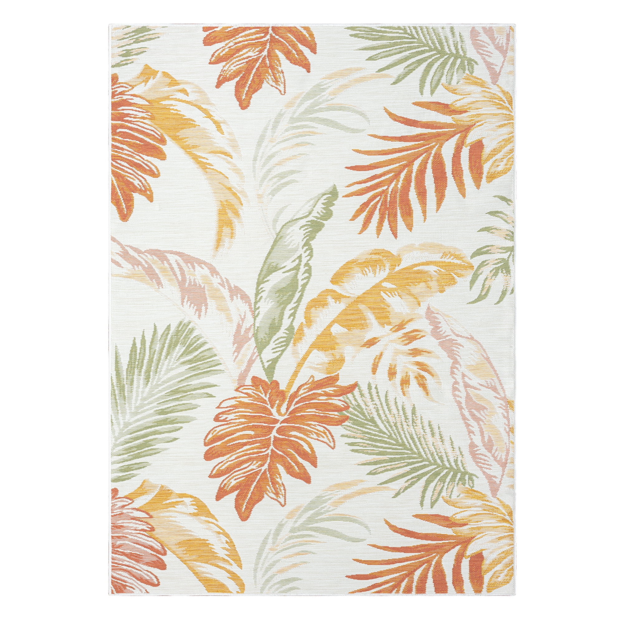 Ox Bay Cara Reversible Floral Polypropylene Performance Indoor/Outdoor Area Rug, Orange/Green/Ivory, 5'3" x 7'