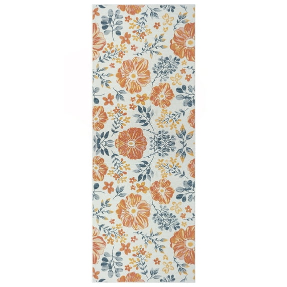 Ox Bay Cara Reversible Floral Polypropylene Performance Indoor/Outdoor Runner Rug, Orange/Blue/Ivory, 2' x 8'