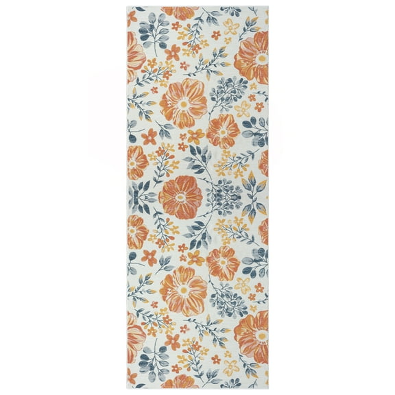Ox Bay Cara Reversible Floral Polypropylene Performance Indoor/Outdoor Runner Rug, Orange/Blue/Ivory, 2' x 8'