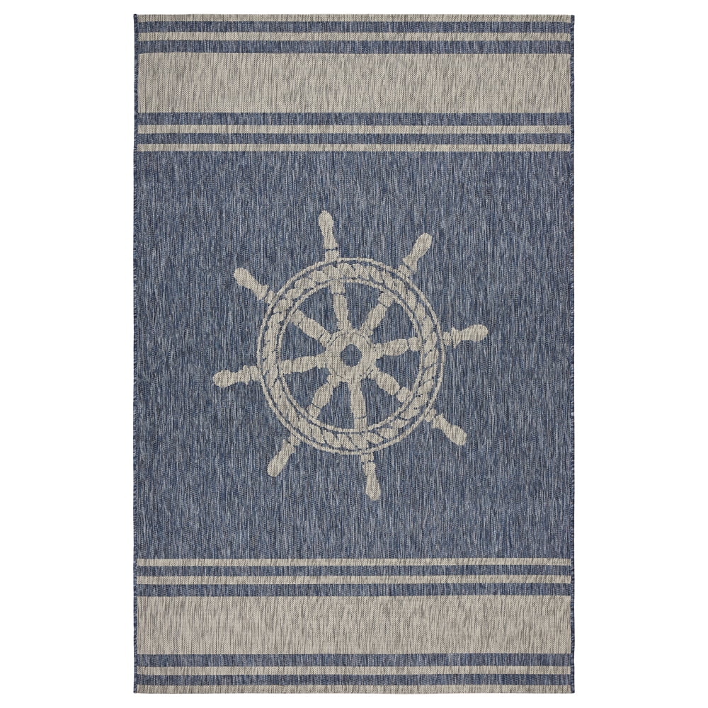 Nautical Gray and Blue Synthetic 5' x 7' Area Rug