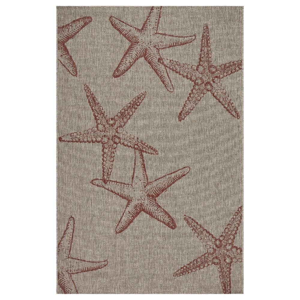Coastal Charm Coral & Beige Synthetic Indoor/Outdoor Area Rug, 7'9" x 9'5"
