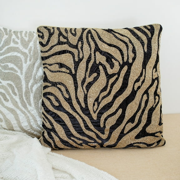 Ox Bay Caroline 20" x 20" Gold/Black Beaded Tiger Print Adult Decorative Throw Pillow