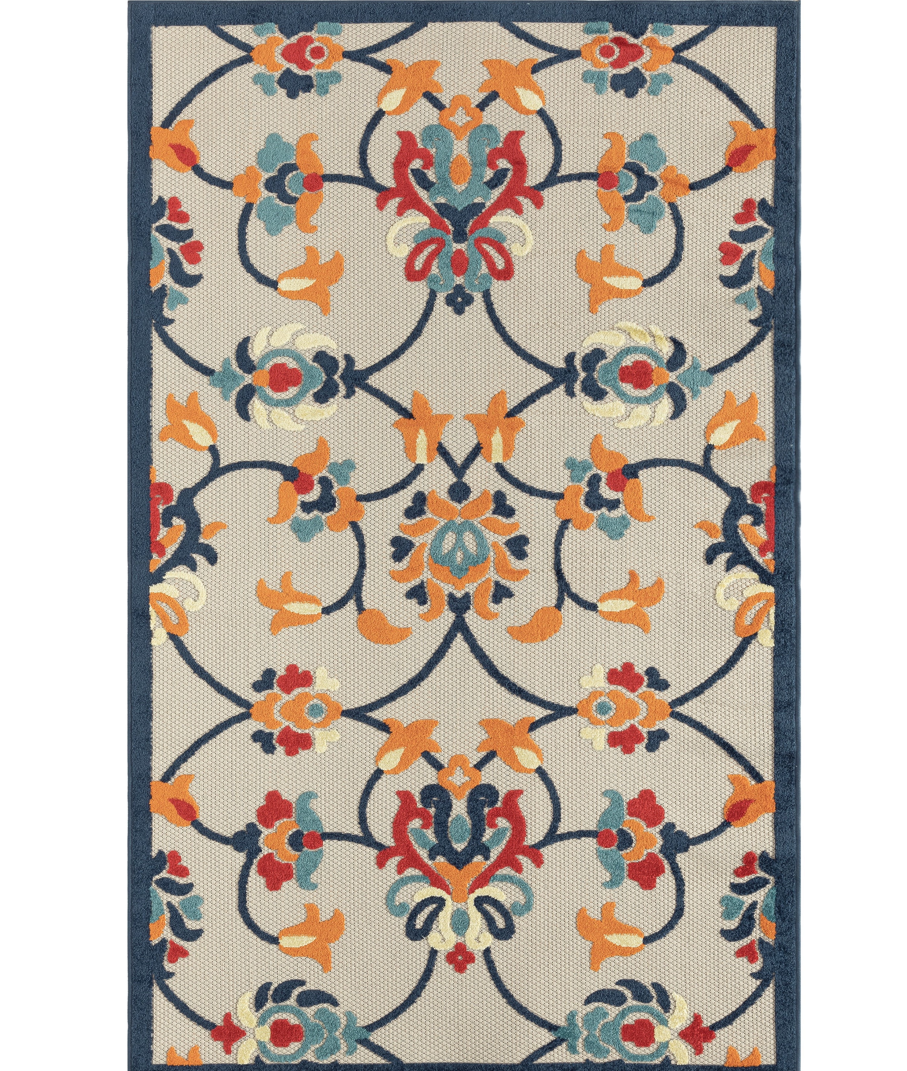 Orange Floral Rectangular Synthetic Outdoor Rug, 5' x 8'