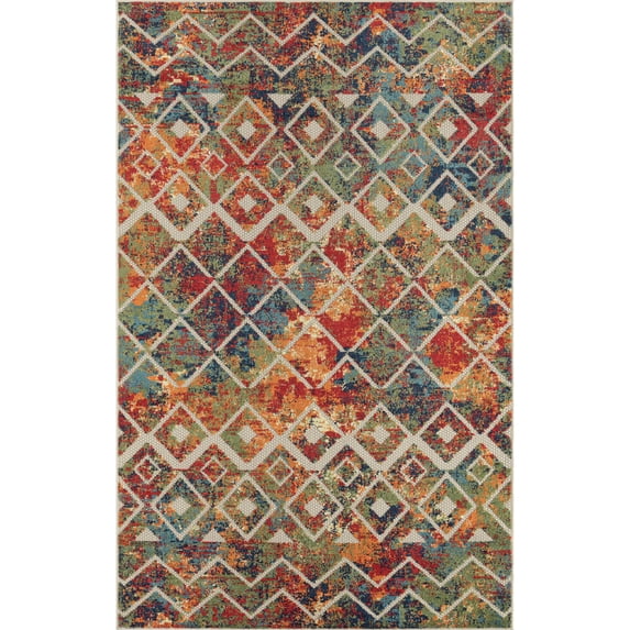 LR Home Elise 7'10" x 9'10" Rust/Multi Geometric Hi-Low Indoor/Outdooor Area Rug