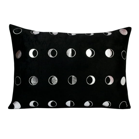 Ox Bay Celestial Handmade Black/Silver Dotted Polyester Throw Pillow, 14" x 20"