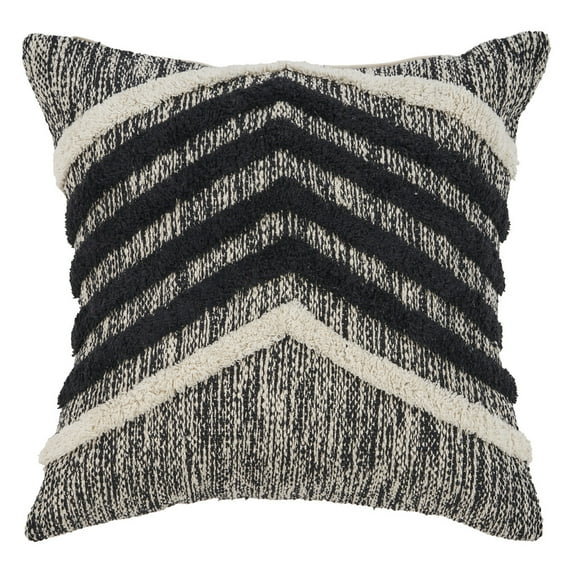 Ox Bay Faith 18" x 18" Black/Ivory Chevron Shag Cotton Adult Decorative Throw Pillow