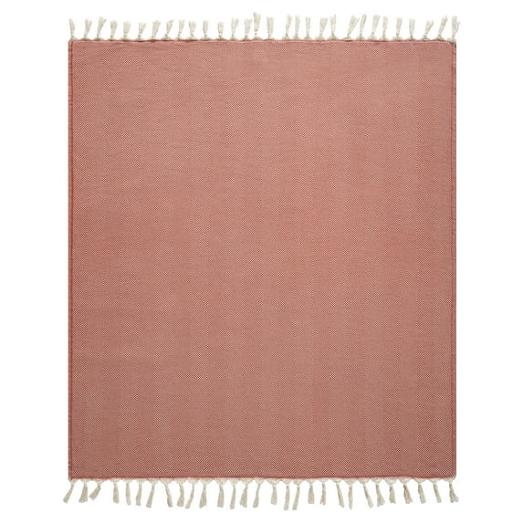 Ox Bay Cinnamon Orange/ Cream Herringbone Turkish Organic Cotton Throw Blanket, 50" x 60"