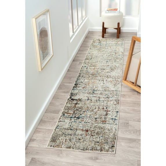 Ox Bay Claire Abstract Transitional Performance Polyester Indoor Runner Rug, Gray Multi, 2' x 8'