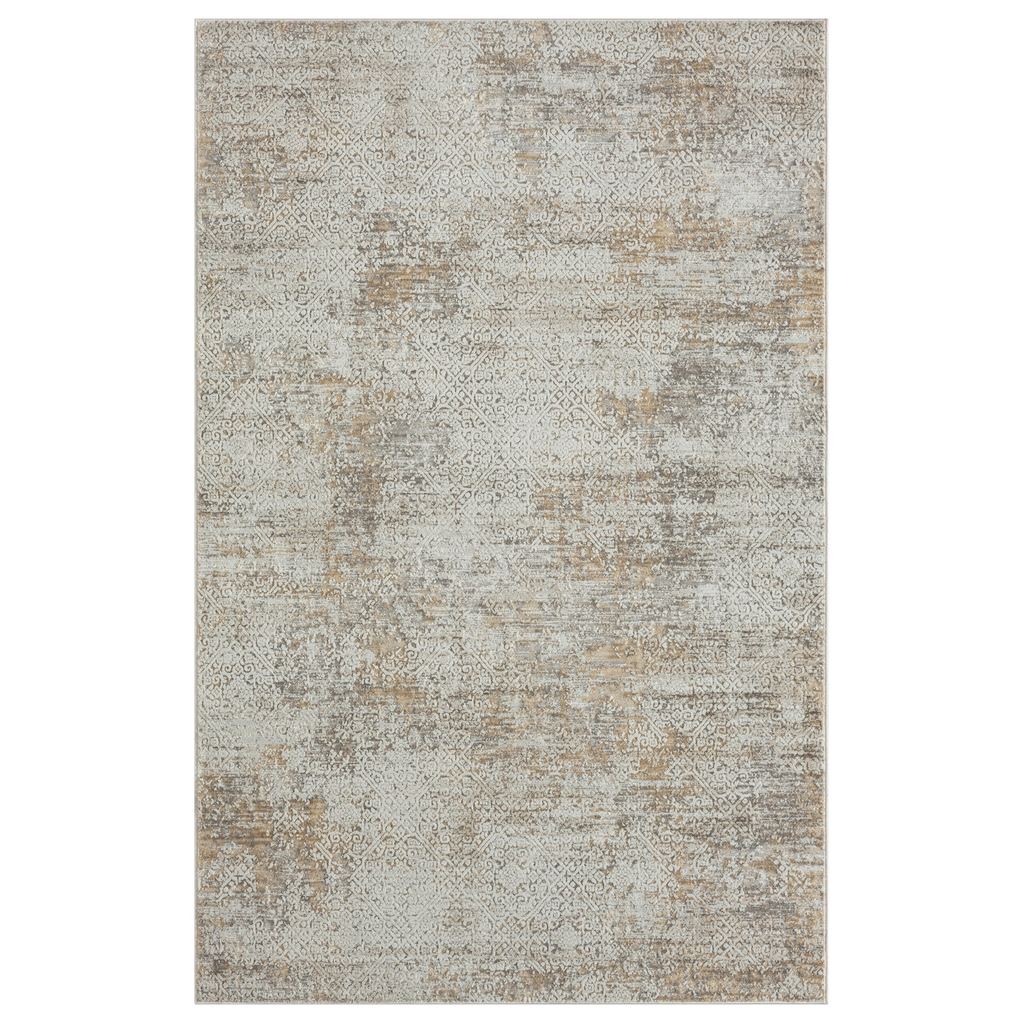 Ox Bay Claire Damask Transitional Performance Polyester Indoor Area Rug, Gray/Beige, 5' x 7'11"