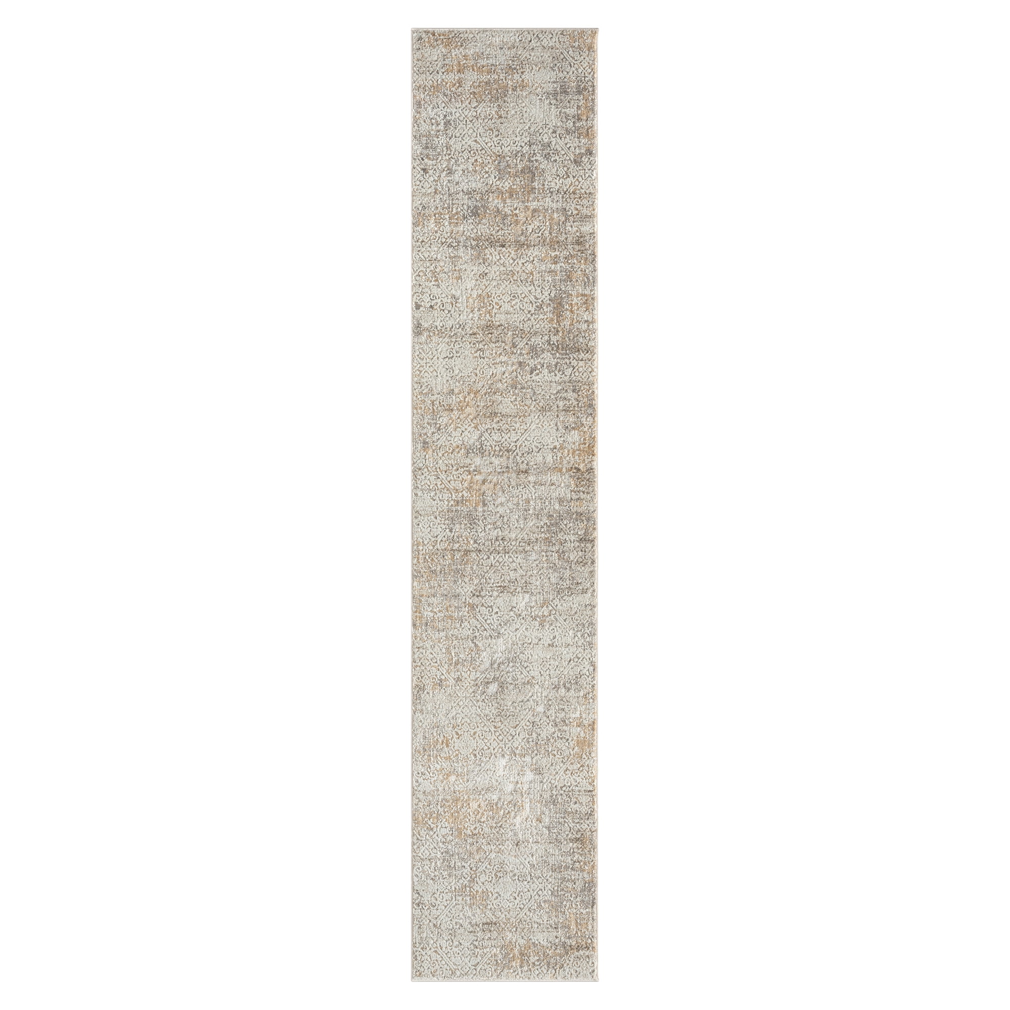 Ox Bay Claire Damask Transitional Performance Polyester Indoor Runner Rug, Gray/Beige, 2' x 10'