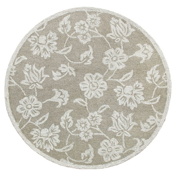 Ox Bay Clio 7'3" Round Gray/Ivory Floral Handmade Wool Indoor Area Rug