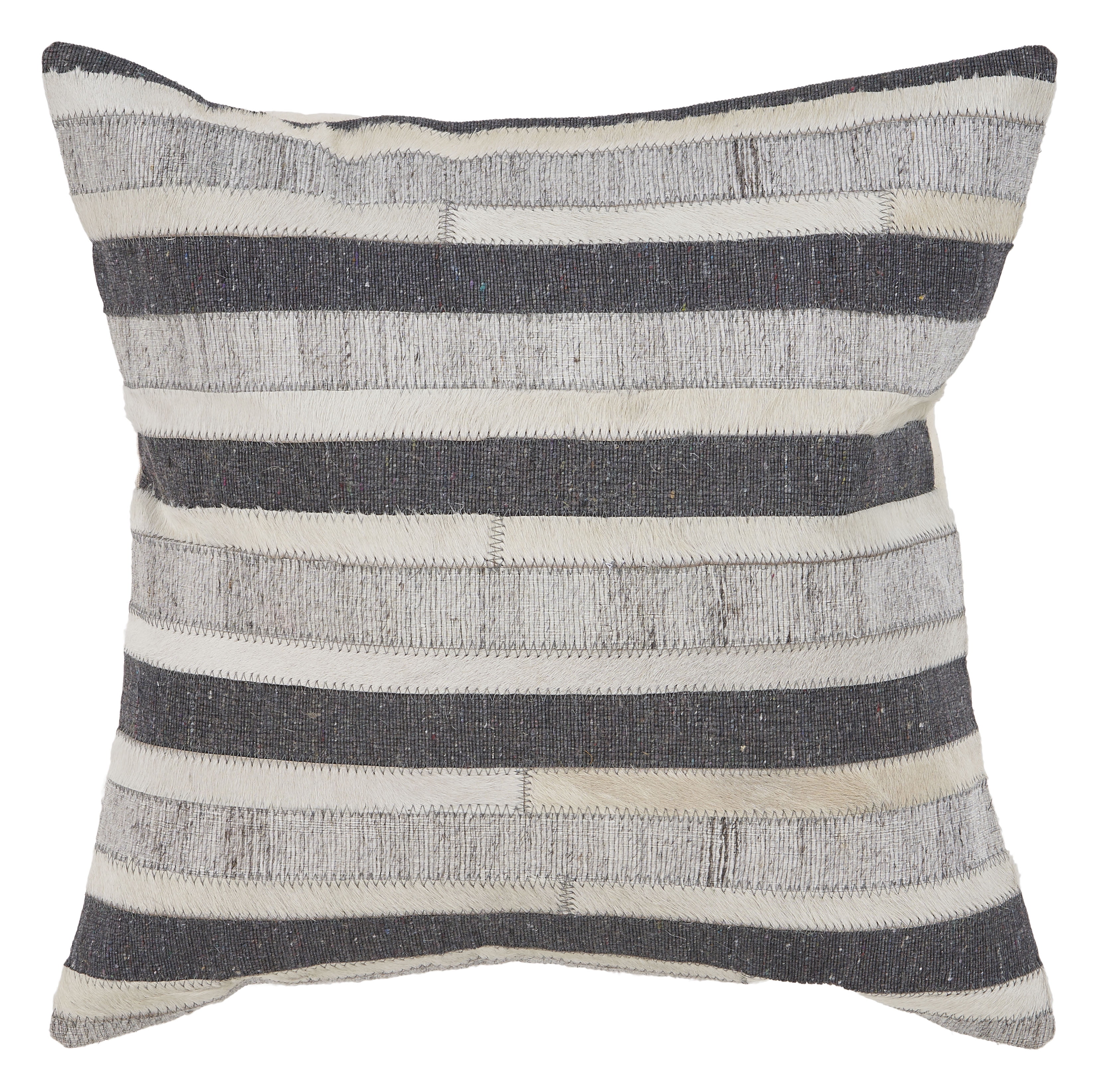 Charcoal and Beige Faux Leather Square Throw Pillow, 20"