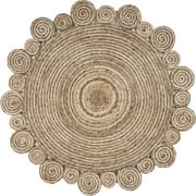 Harlow Hill Cora 4' Round Brown/Ivory Striped Hand Braided Reversible Jute Indoor Area Rug