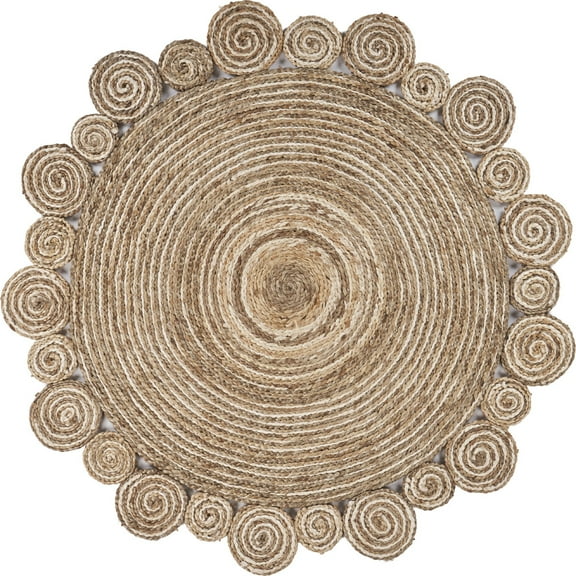 Ox Bay Cora 4' Round Beige and Brown Braided Circles Jute Indoor Area Rug