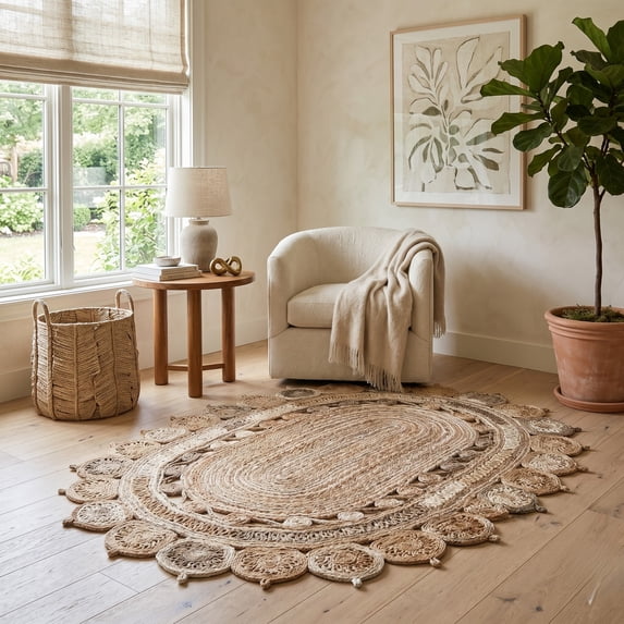 Harlow Hill Cora 5' x 7' Oval Brown/Beige Geometric Hand Braided Reversible Jute Indoor Area Rug