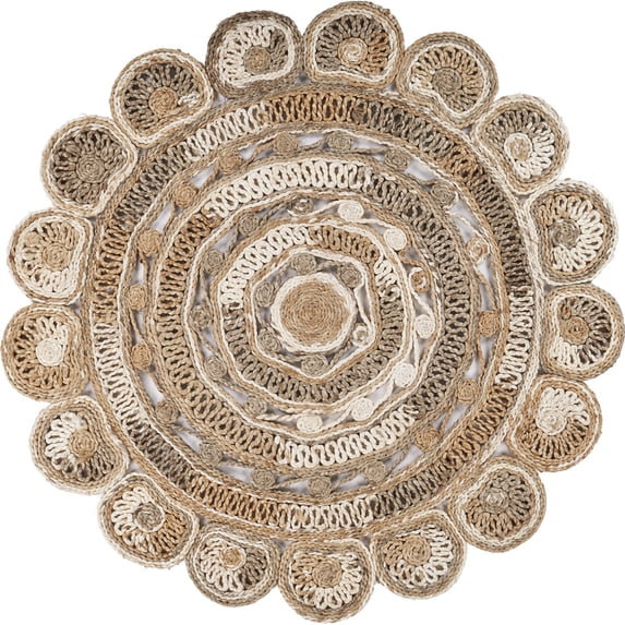 Ox Bay Cora 6' Round Beige and Brown Braided Circles Jute Indoor Area Rug