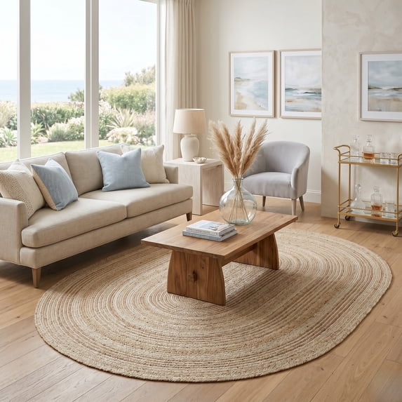 Harlow Hill Cora 7' x 9' Oval Light Brown/Gray Striped Hand Braided Reversible Jute Indoor Area Rug