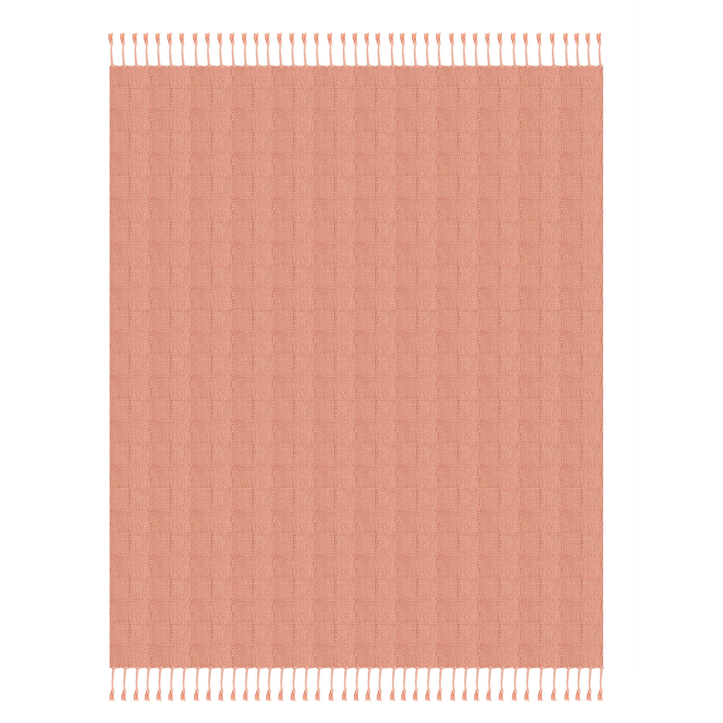 Coral Pink Organic Cotton Throw Blanket with Fringe