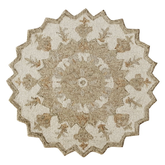 Ox Bay Daisey 3' Round Beige Classic Medallion Wool Indoor Area Rug