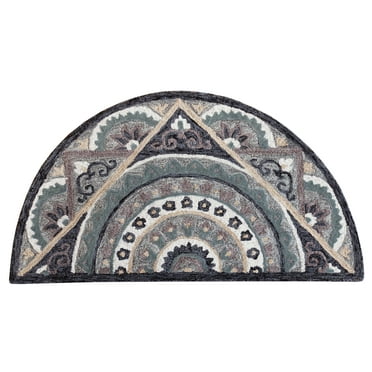 LR Home Daisey 2'3" x 3'10" Gray/Blue Geometric Medallion Wool Hearth Indoor Area Rug