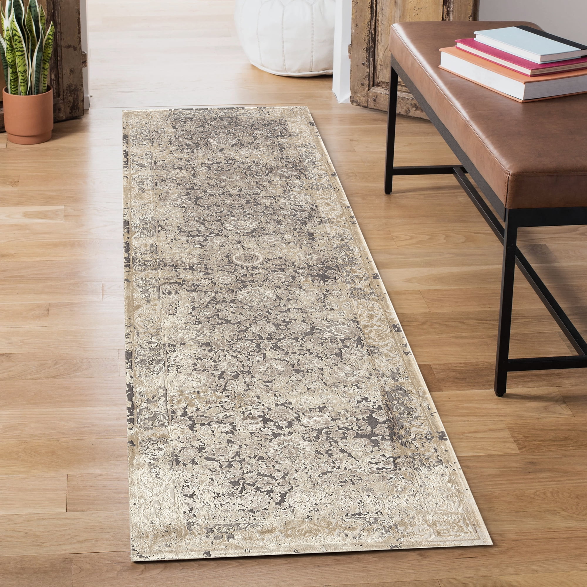 Ox Bay Dallas 2' x 7' Beige Floral Premium Ultra-Soft Indoor Area Rug