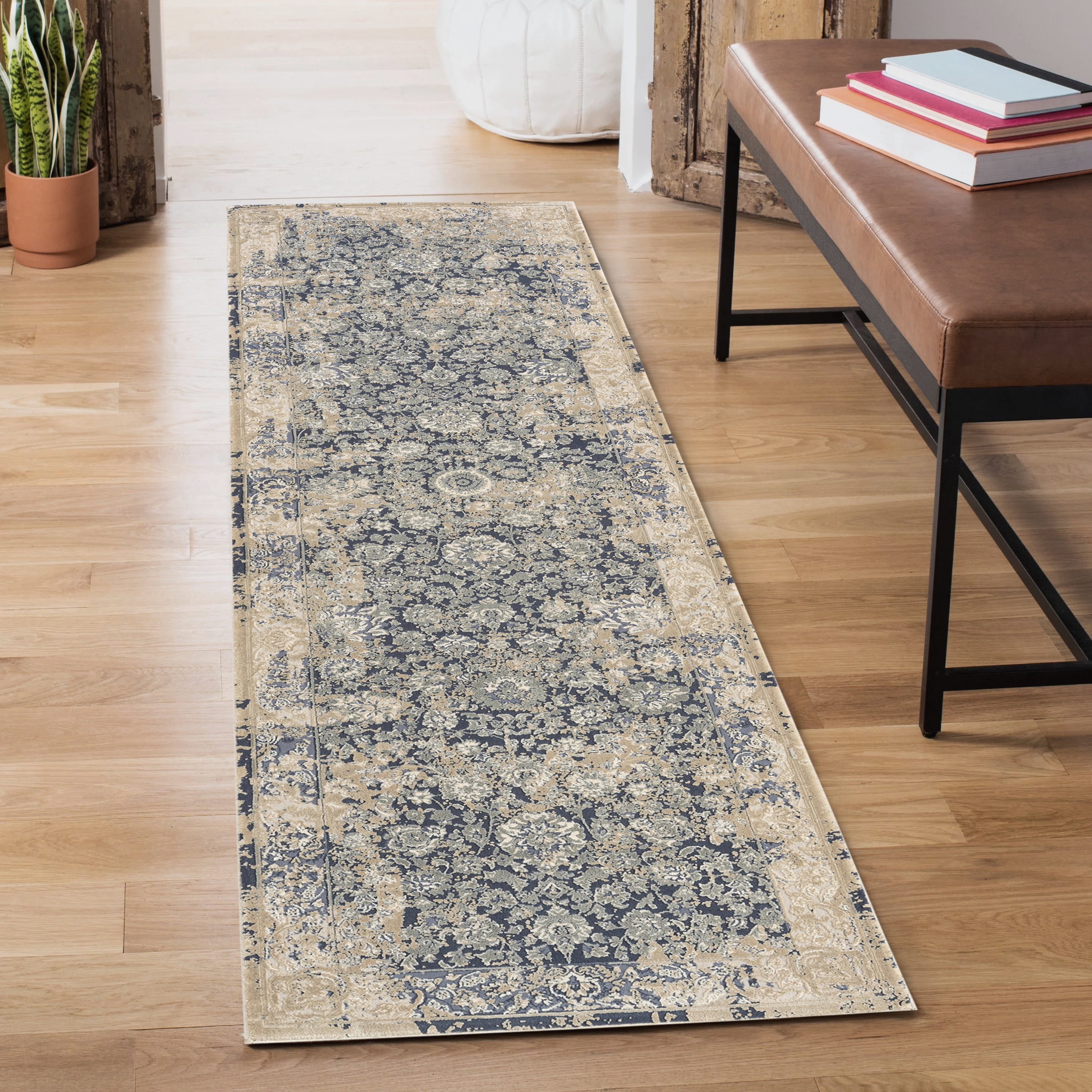 Ox Bay Dallas 2' x 7' Blue Floral Premium Ultra-Soft Indoor Area Rug