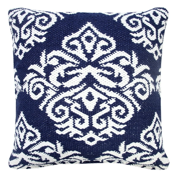 Ox Bay Damask Throw Pillow, Blue and White, 20" Square, Count Per Pack 1