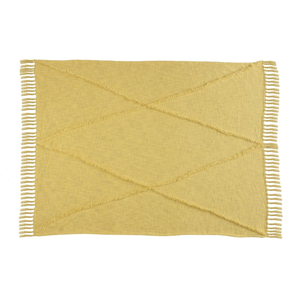 Bohemian Diamond Tufted Cotton Throw Blanket, Yellow, 50" x 60"